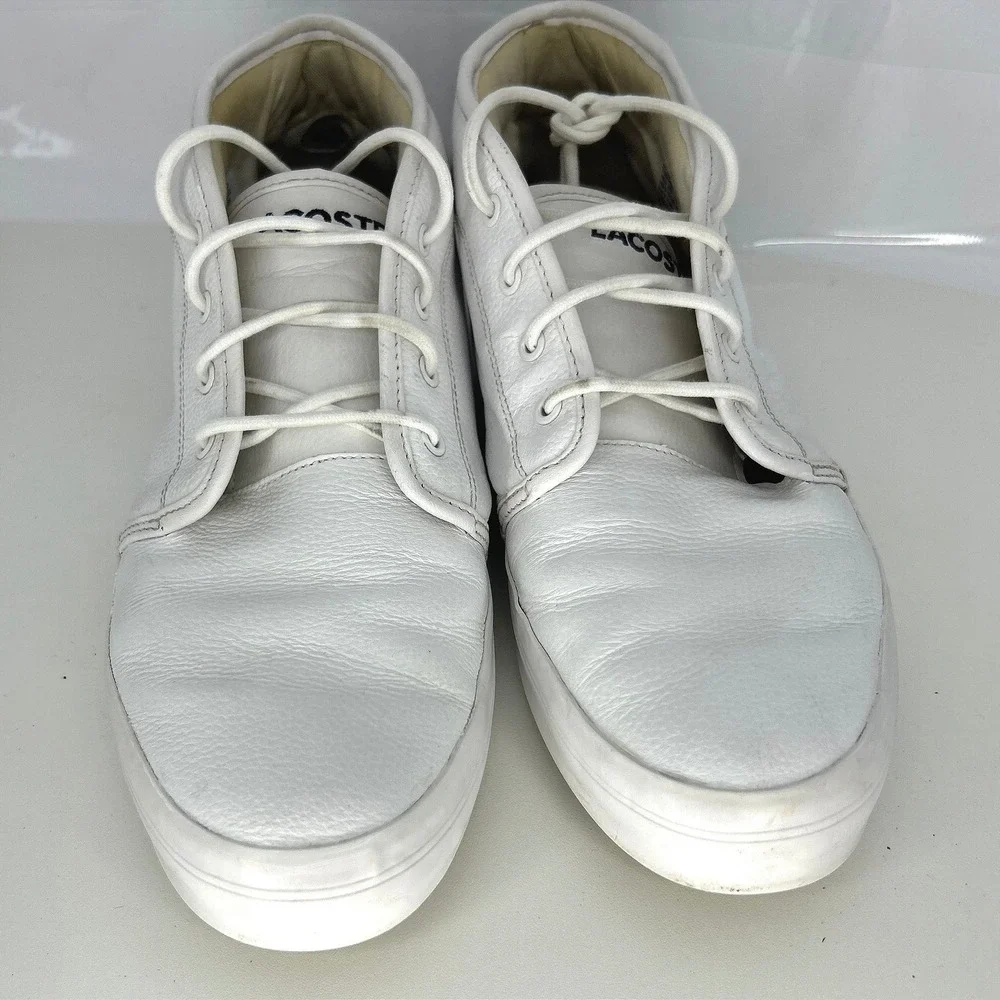 Lacoste Quiet Luxury Ampthill Chunky Mid Top Sneakers Size 10.5 White Leather